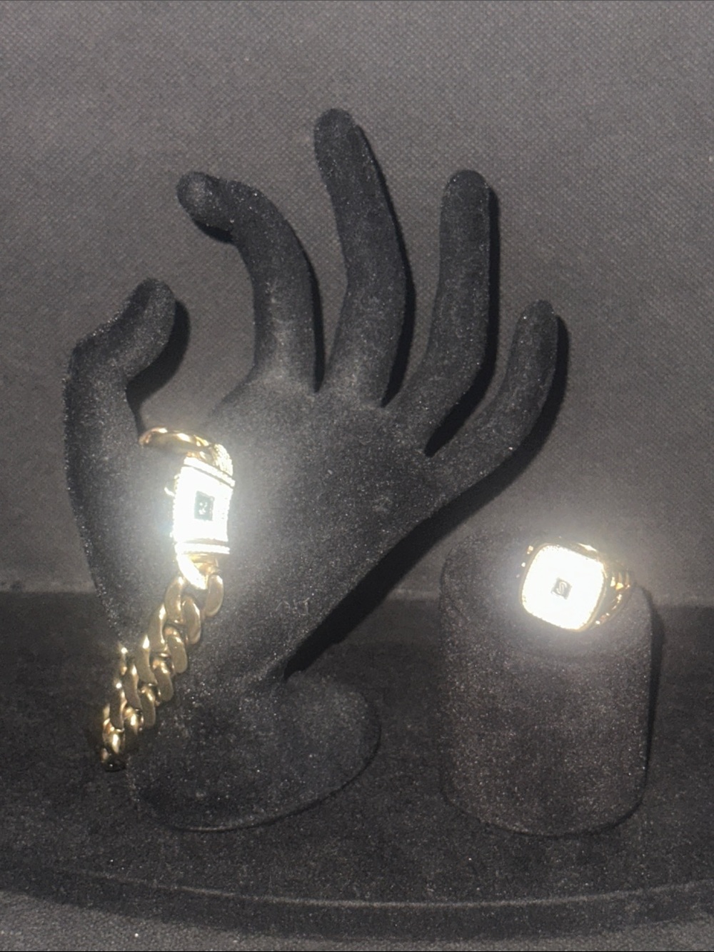 Gold-Tone Chain Bracelet and Square Ring Set Monaco Style